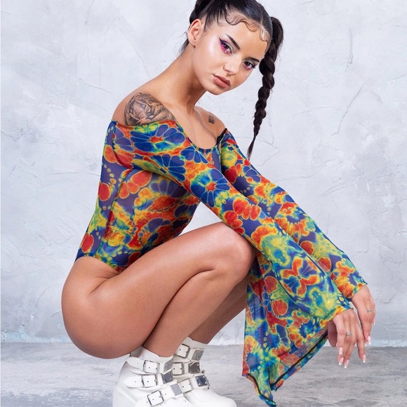 Burning Man/Festival Bandika sleeved Mesh Bodysuit - Picture 4 of 5